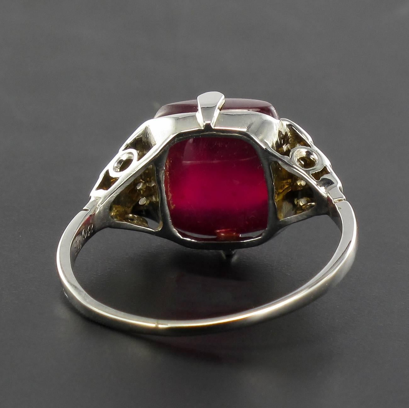 French Art Deco 8.93 Carat Ruby and Diamond Ring 1