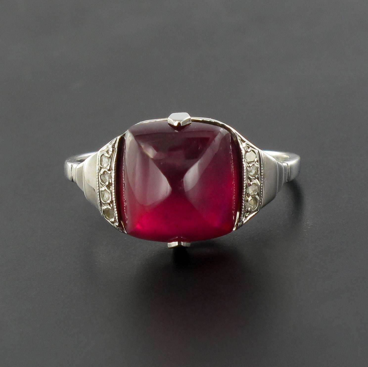 French Art Deco 8.93 Carat Ruby and Diamond Ring 2