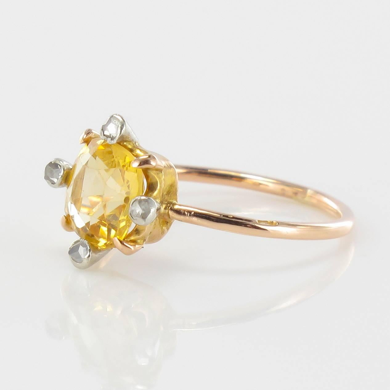 Napoleon III Antique Topaz Rose Cut Diamond Gold Ring
