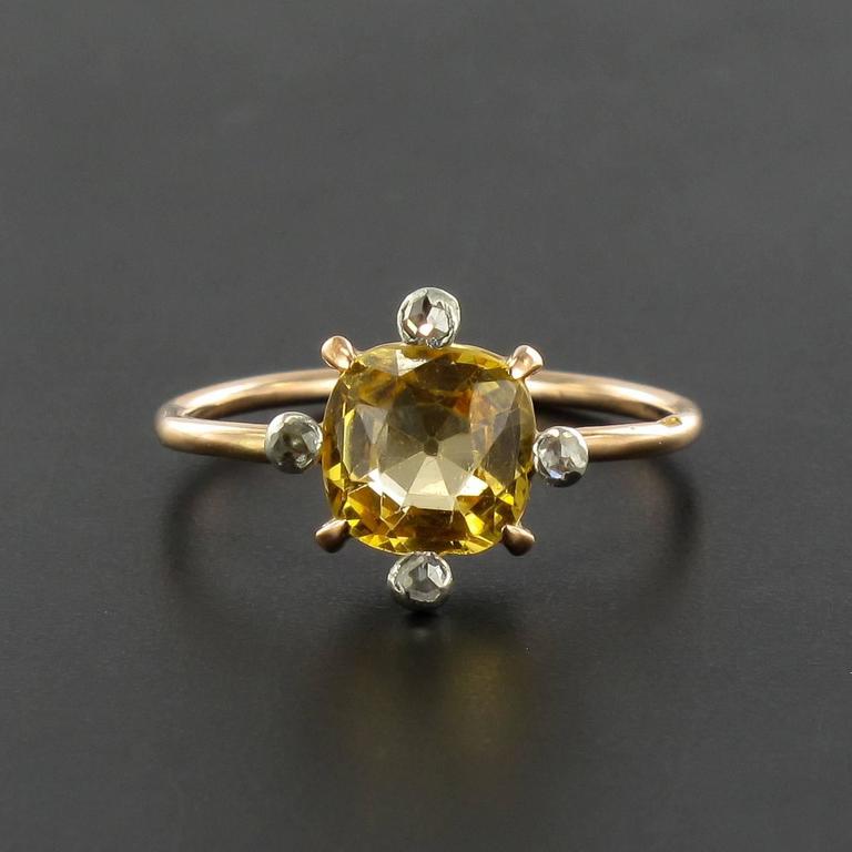 Antique Topaz Rose Cut Diamond Gold Ring For Sale at 1stdibs