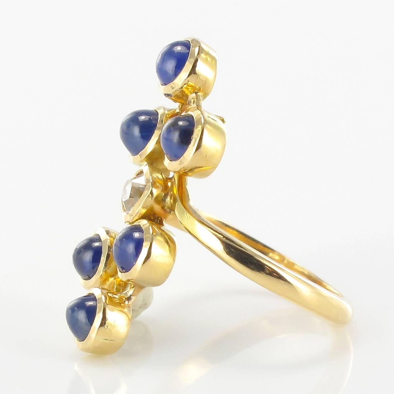1970s Modernist Sapphire Diamond 18 Karat Yellow Gold Ring 2