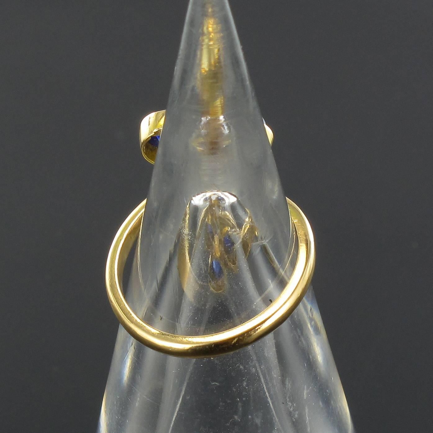 1970s Modernist Sapphire Diamond 18 Karat Yellow Gold Ring 7