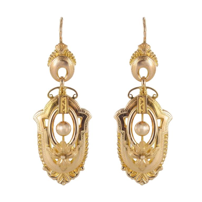 Napoleon Iii French 18 Carat Rose Gold Dangle Earrings At 1stdibs Napoleon Iii French 18 Carat Rose Gold Dangle Earrings For