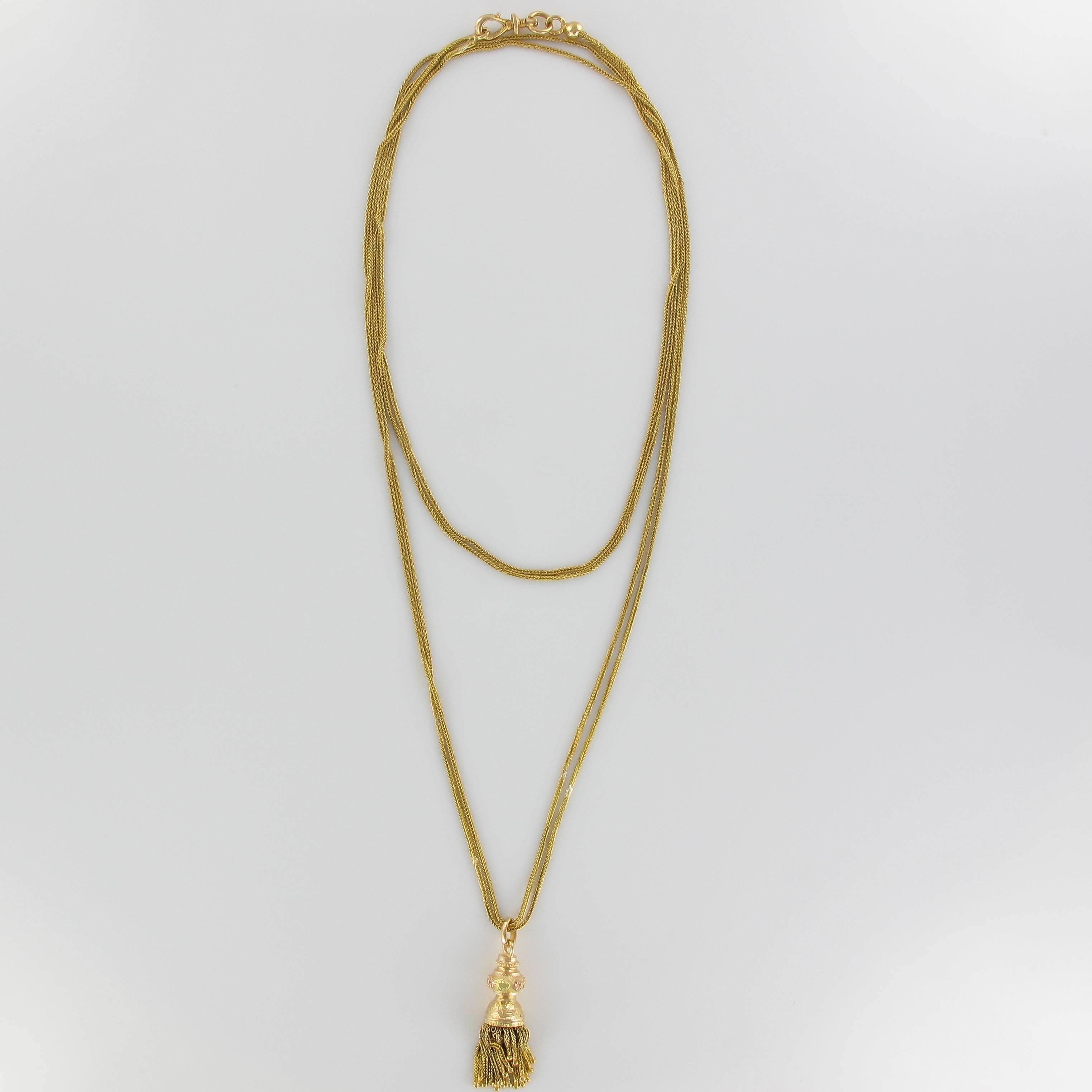 French Napoleon III Antique Gold Chain Necklace with Pompom Pendant 2