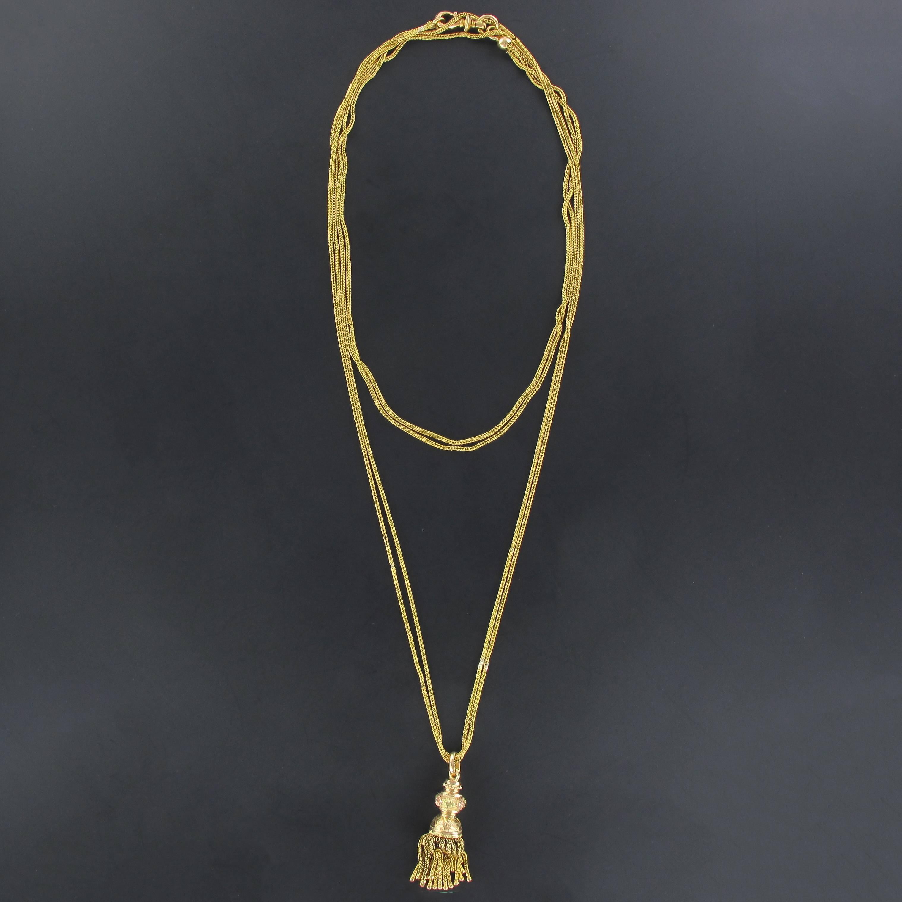Women's French Napoleon III Antique Gold Chain Necklace with Pompom Pendant