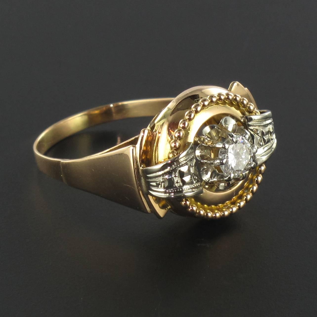 Women's French 1950s Yellow and White Gold Diamond Ring