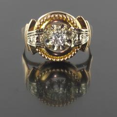 French 1950s Yellow and White Gold Diamond Ring