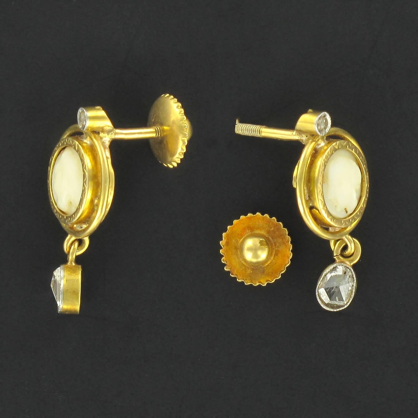 Women's French Napoleon III Cameo and Diamond Earrings