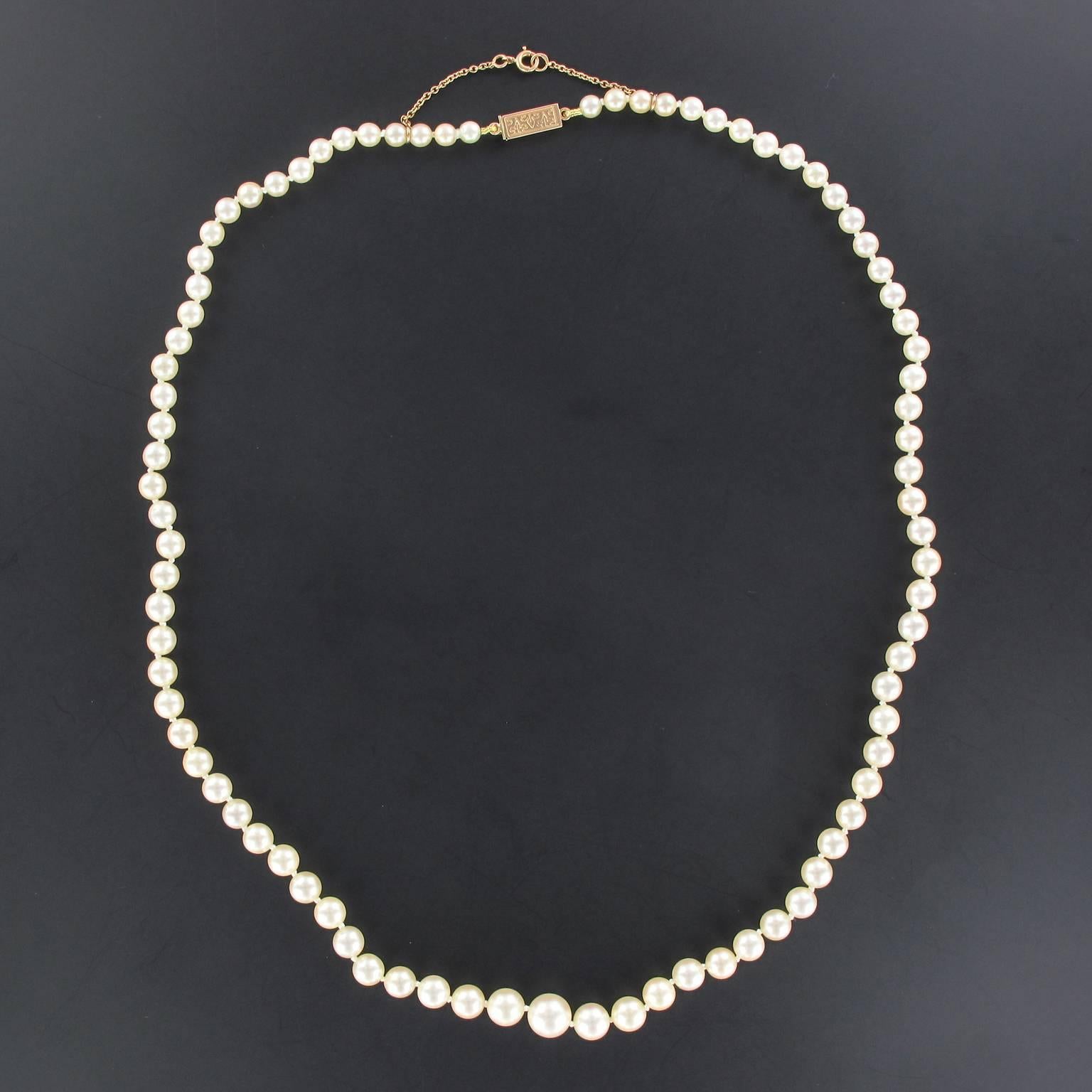 Retro 1950s Cultured Round White Pearl Necklace For Sale