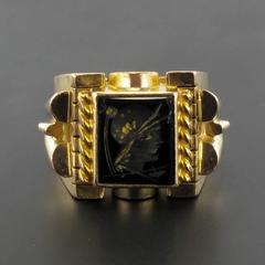 French 19th Century Onyx Intaglio Men's Signet Ring