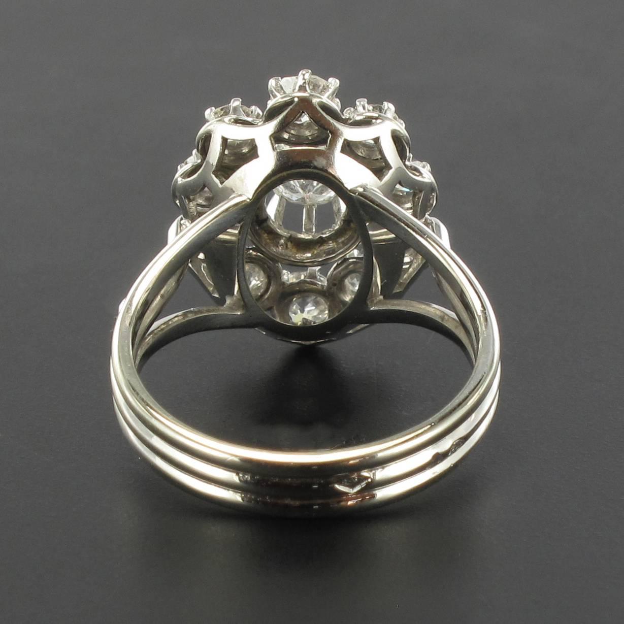 Women's 1960s French 1 Carat Diamond Platinum White Gold Ring