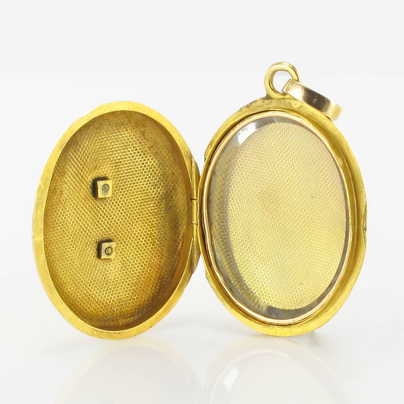 Napoleon III Oval Enamel and Ruby Medallion Locket Pendant 2