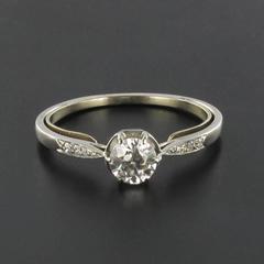 French 1930s Platinium Diamond Solitaire Ring