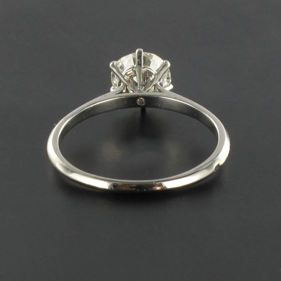 Retro French 1.16 Carat Diamond Platinium Solitaire Engagement Ring