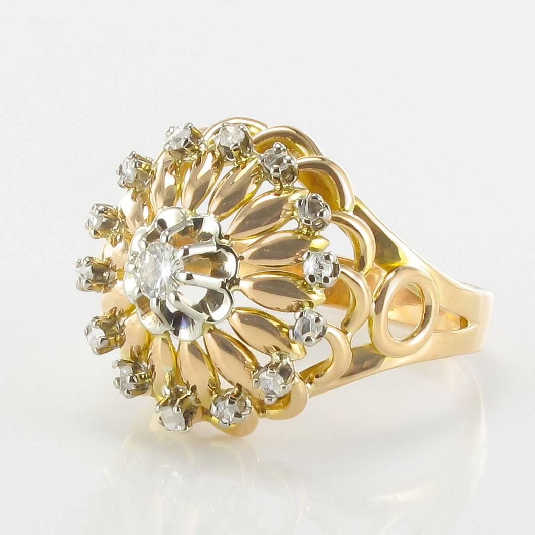 Rose Cut French 1960s Diamond Yellow Gold Cocktail Ring