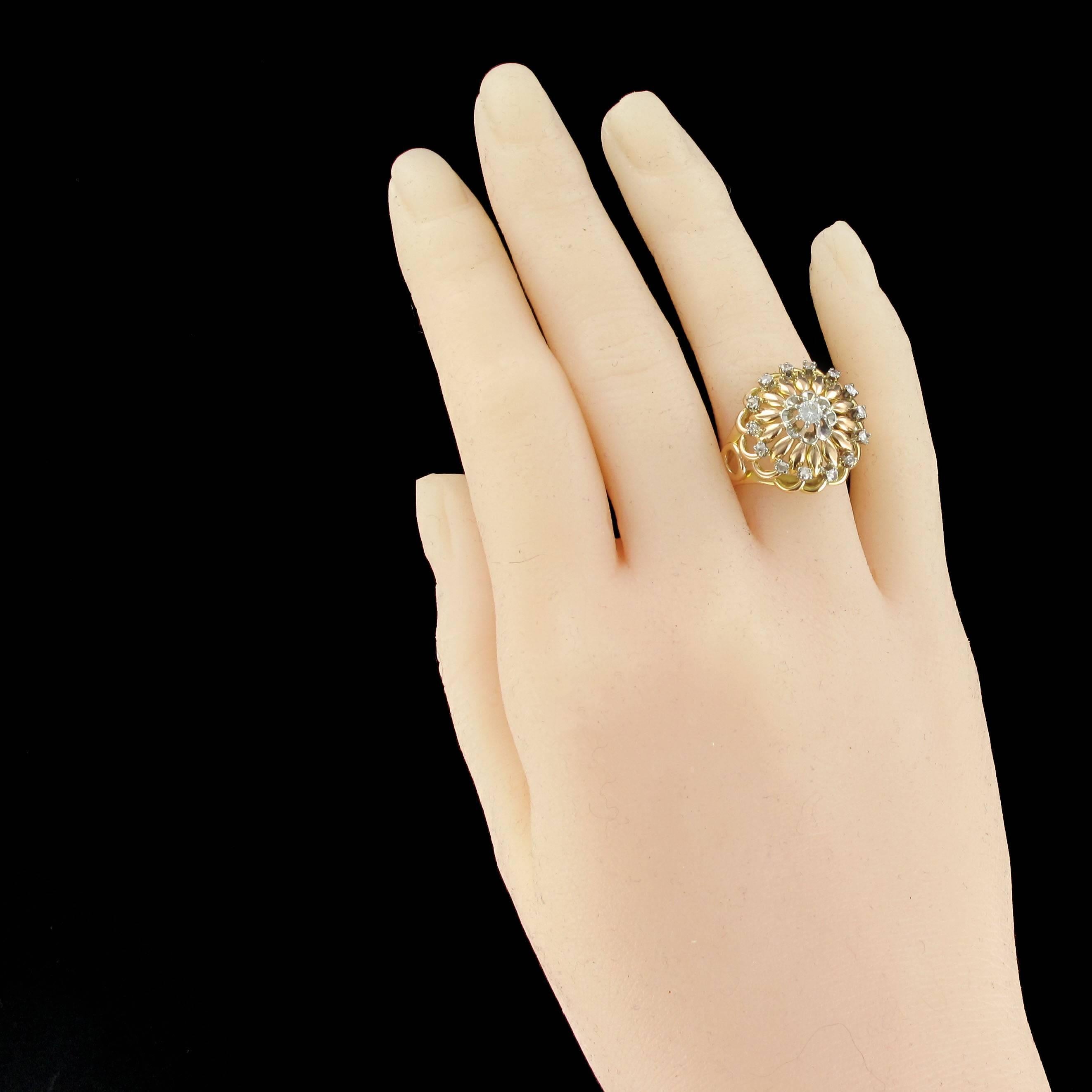 Retro French 1960s Diamond Yellow Gold Cocktail Ring