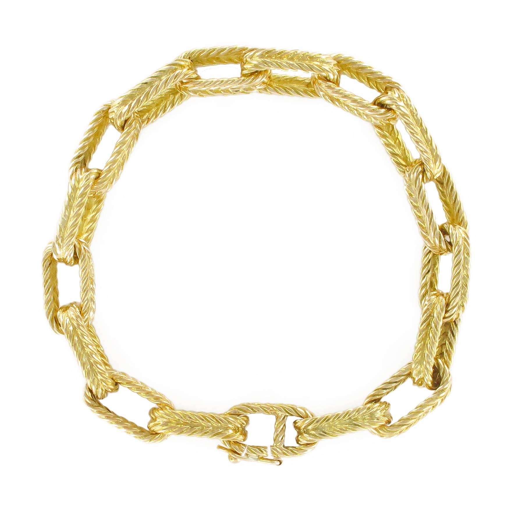 French Yellow Gold Engraved Belcher Chain Bracelet