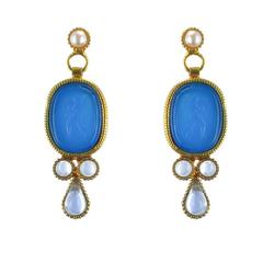 Italian Blue Cameo Vermeil Drop Earrings