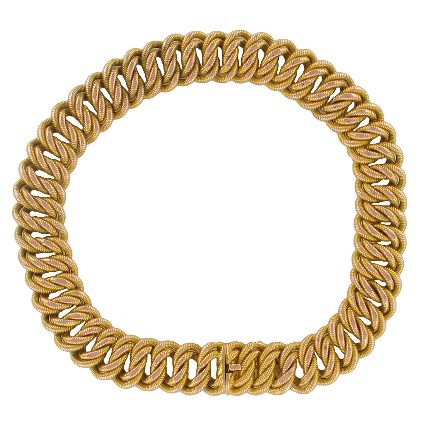 19th Century Rose Gold Textured Charm Bracelet
