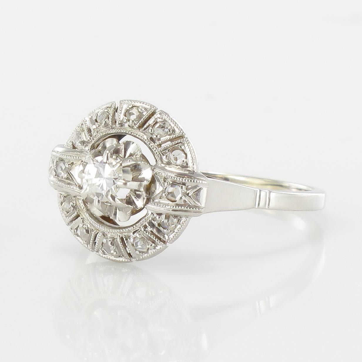 Belle Époque French 1920s Antique Round Diamond Ring