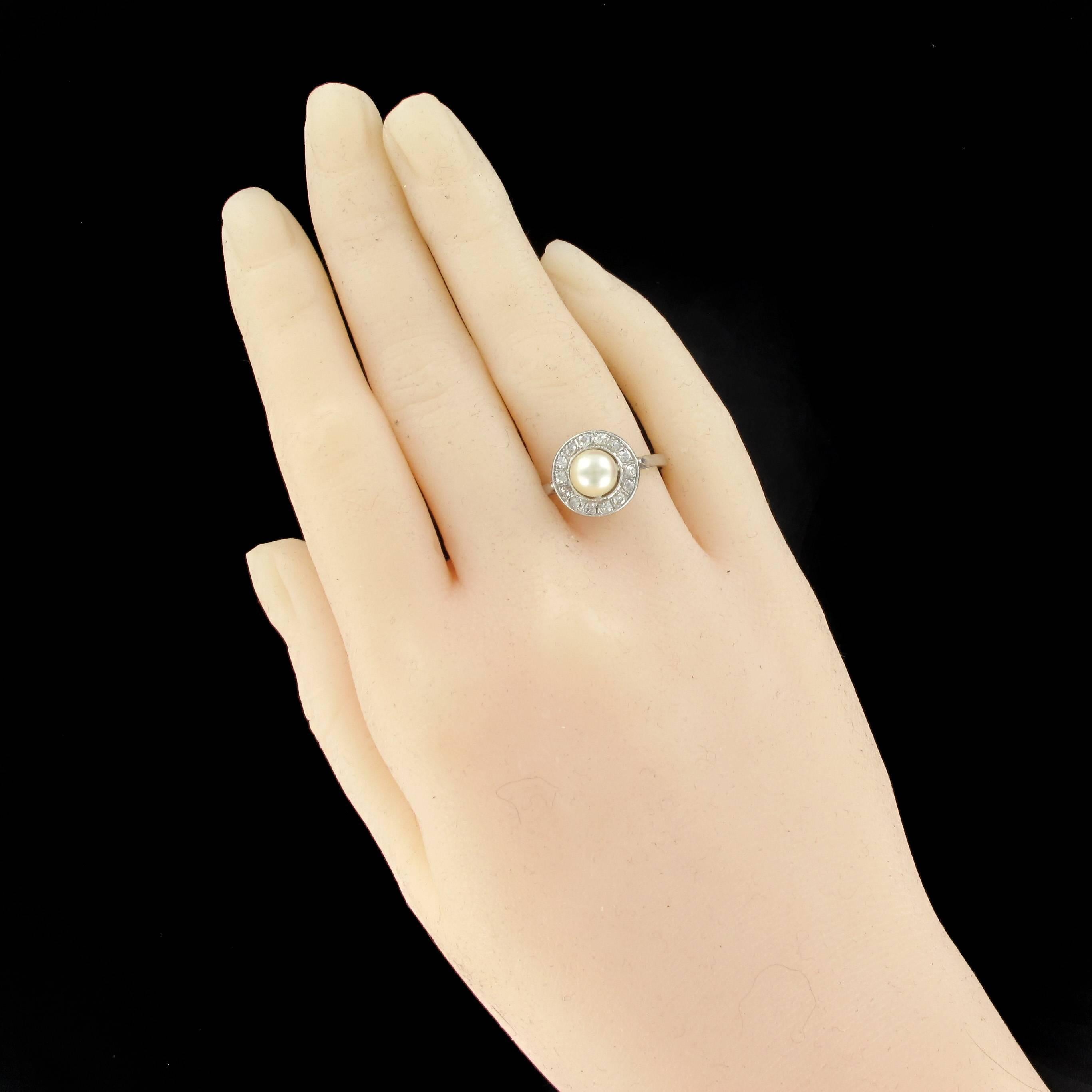 Belle Époque 1900s Antique Japon Pearl and Rose Cut Diamond Platinum Ring