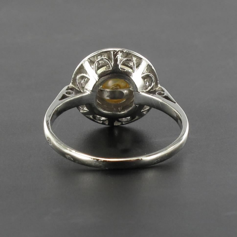 Women's 1900s Antique Japon Pearl and Rose Cut Diamond Platinum Ring
