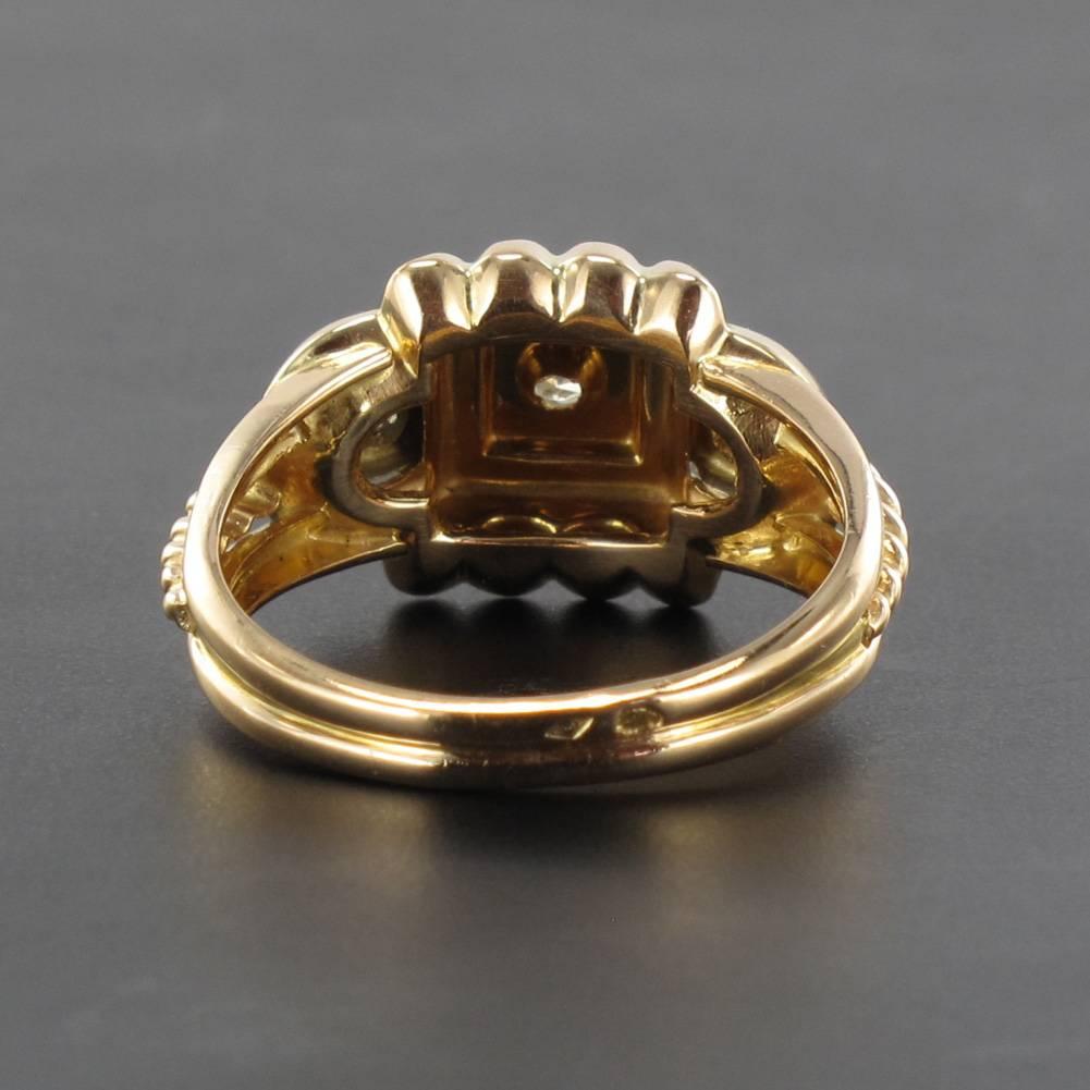Rose Cut 1950s French Diamond Tank Yellow Gold Ring