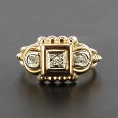 1950s French Diamond Tank Yellow Gold Ring