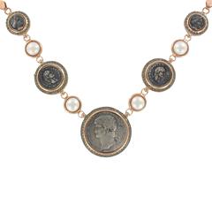 Italian Greek Style Vermeil Piece Crystal Pearl Necklace 10