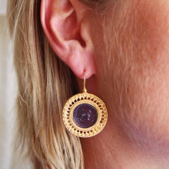 Italian Blue Intaglio Vermeil Drop Earrings