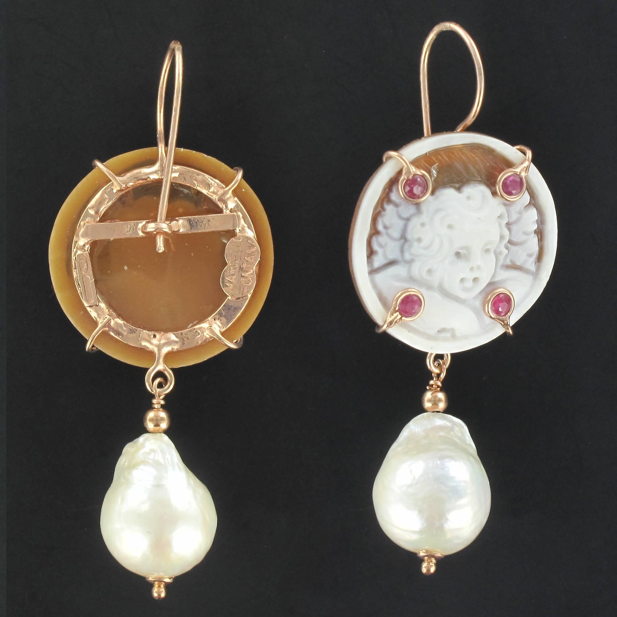 Italian Shell Cameo Crystal and Baroque Pearl Earrings 1
