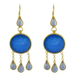 Italian Crystal Blue Intaglio Vermeil Pendant Earrings