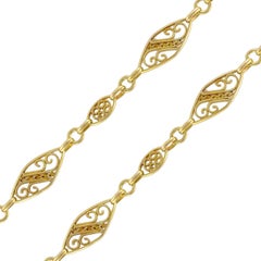 1900s French Gold Matinee Necklace with Filigree Motifs
