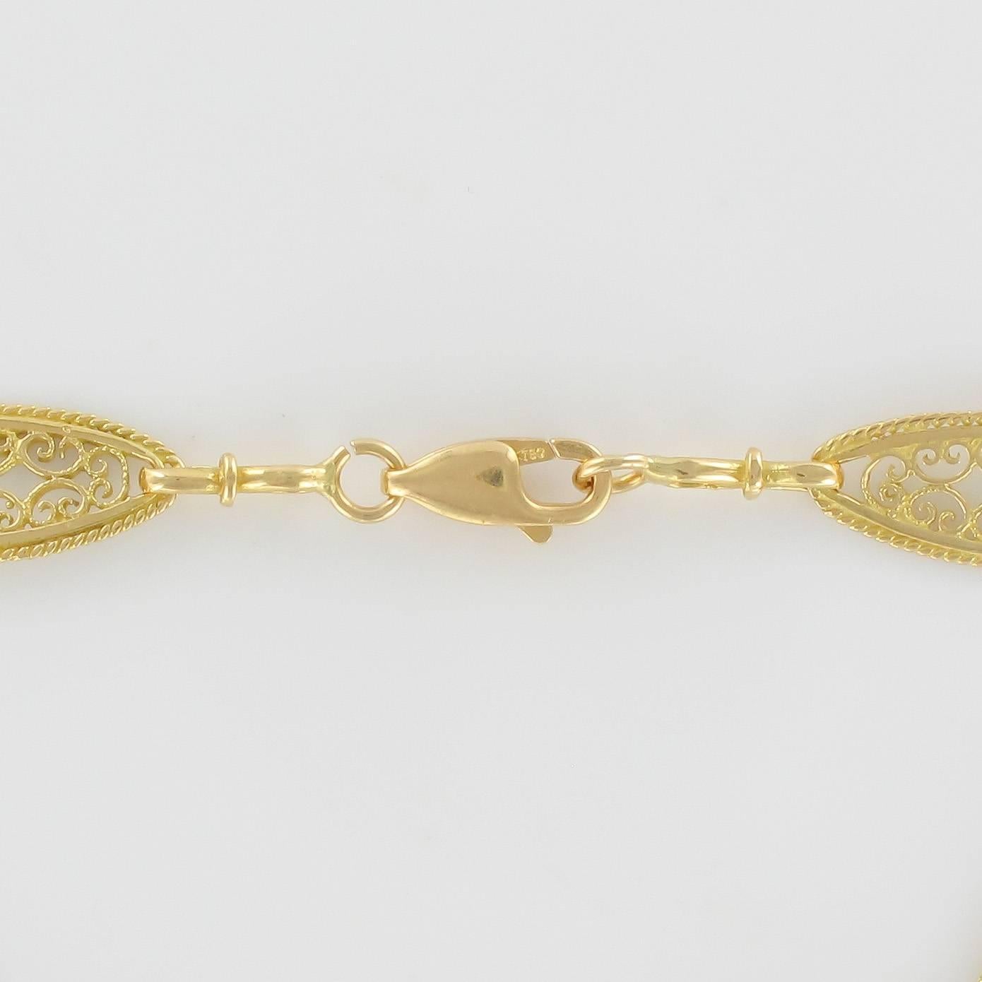 Women's French 1960s Filigree Design 18 Carat Gold Bracelet