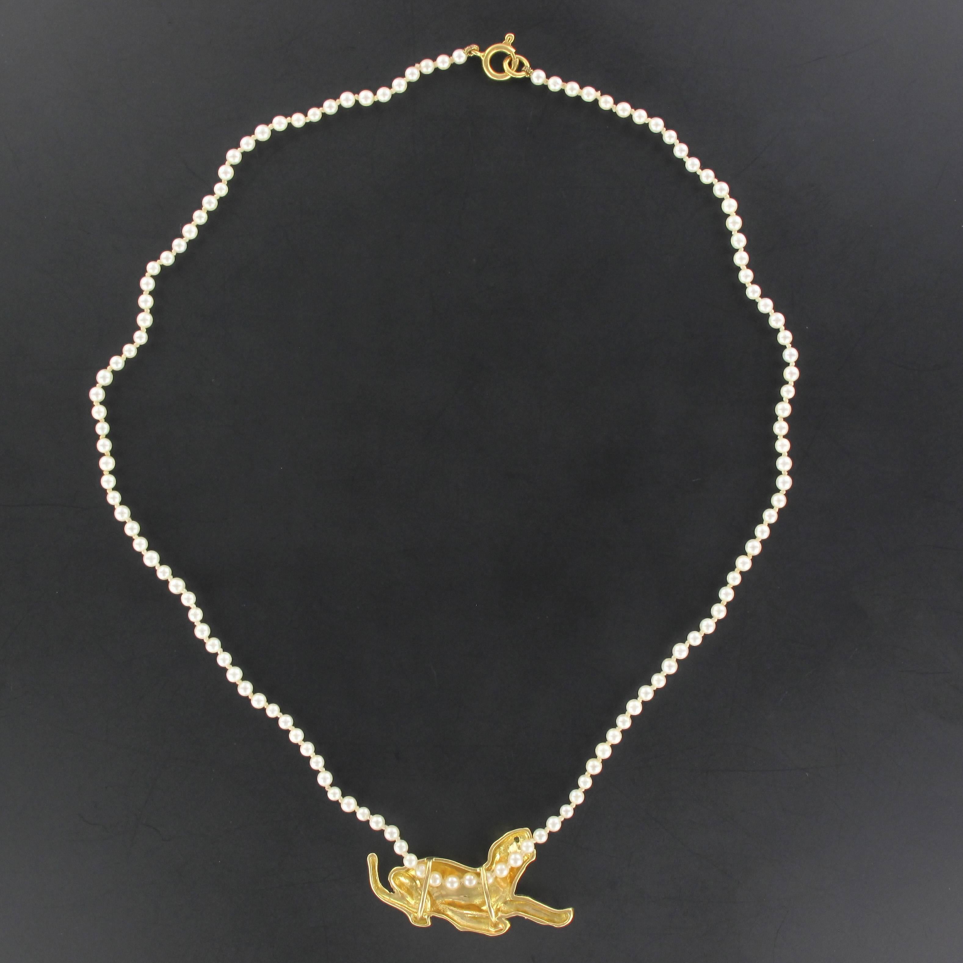 Pearl Necklace and Enamel Gold Panther Motif 1