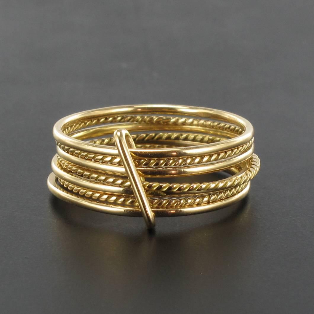 French 1900s Semainier 18 Carat Gold Ring In Excellent Condition In Poitiers, FR