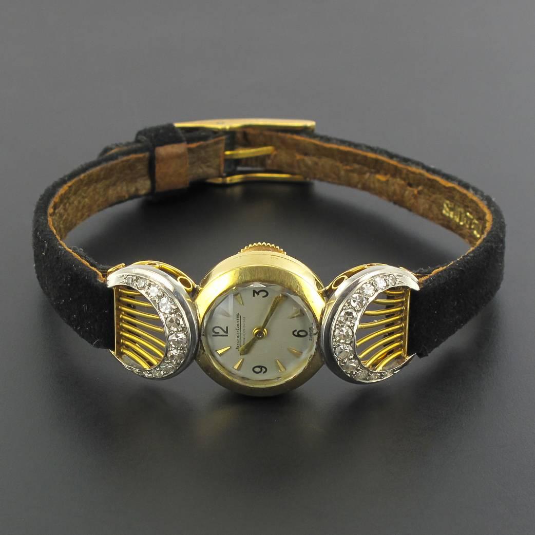 Jaeger LeCoultre Ladies Yellow Gold Diamond Retro Wristwatch, 1950s 2