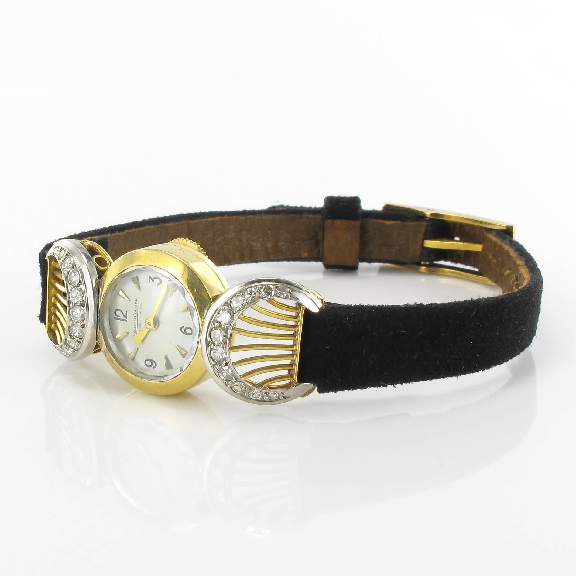 Jaeger LeCoultre Ladies Yellow Gold Diamond Retro Wristwatch, 1950s 4
