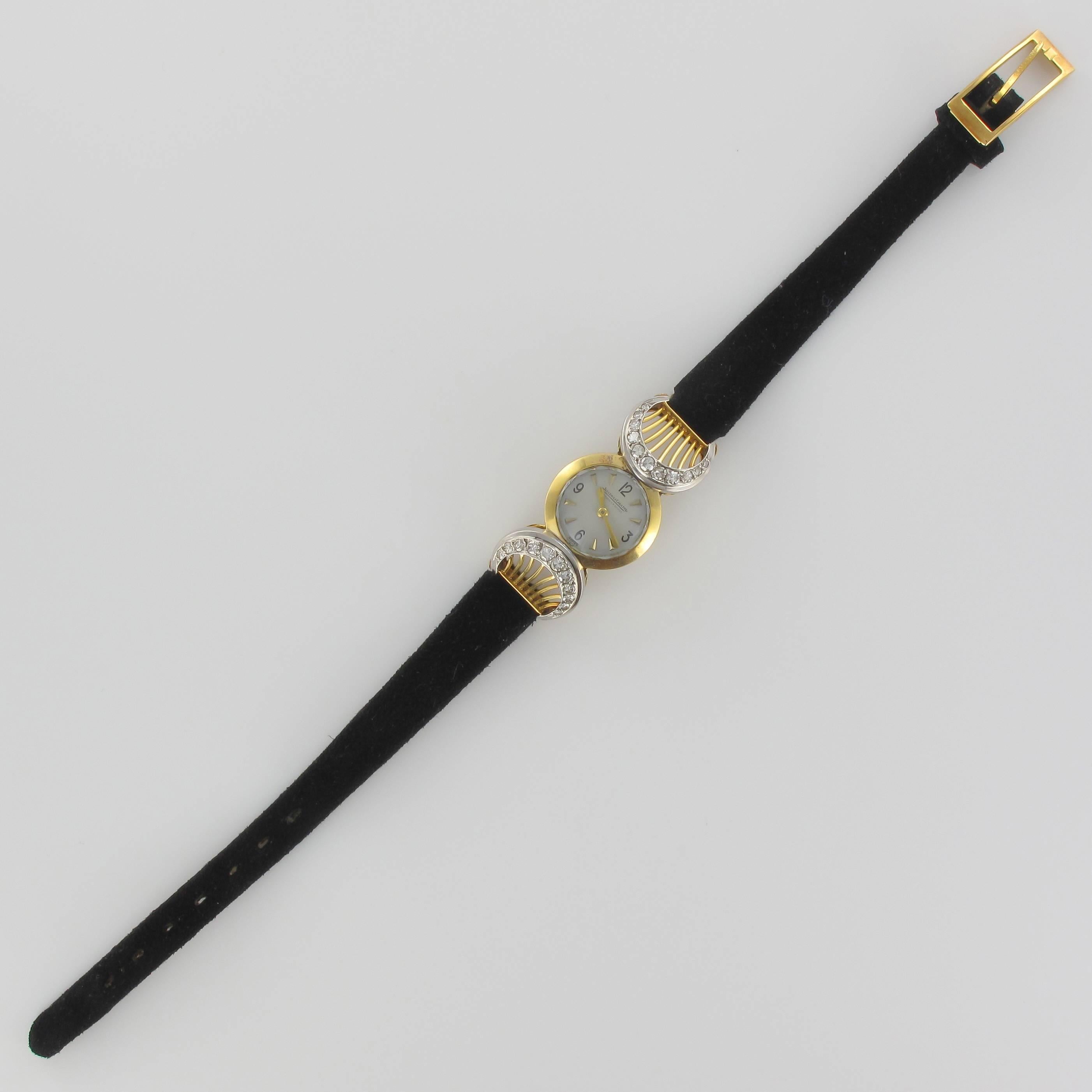 Jaeger LeCoultre Ladies Yellow Gold Diamond Retro Wristwatch, 1950s 5