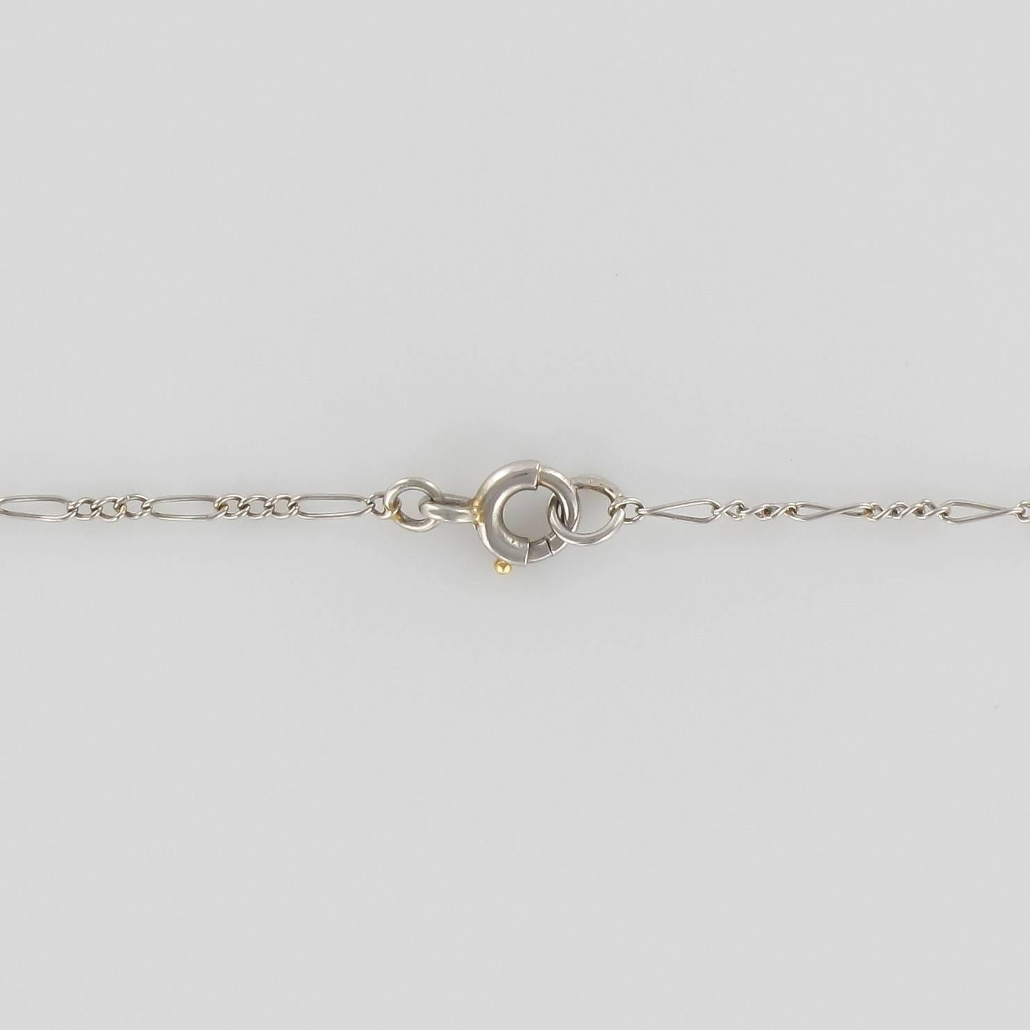French Art Deco Platinium White Gold Diamond Pendant Necklace 2