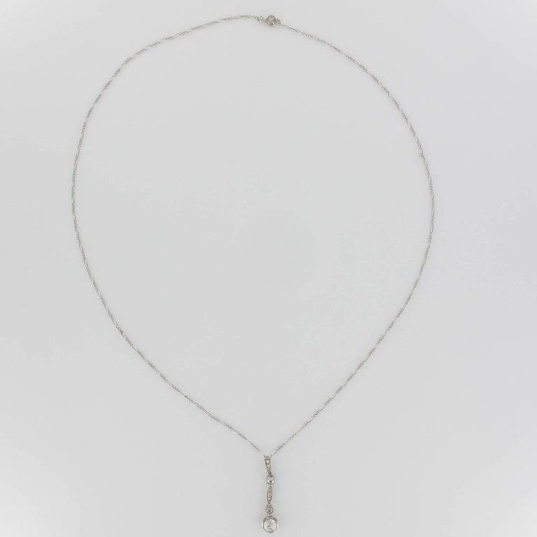 French Art Deco Platinium White Gold Diamond Pendant Necklace at ...