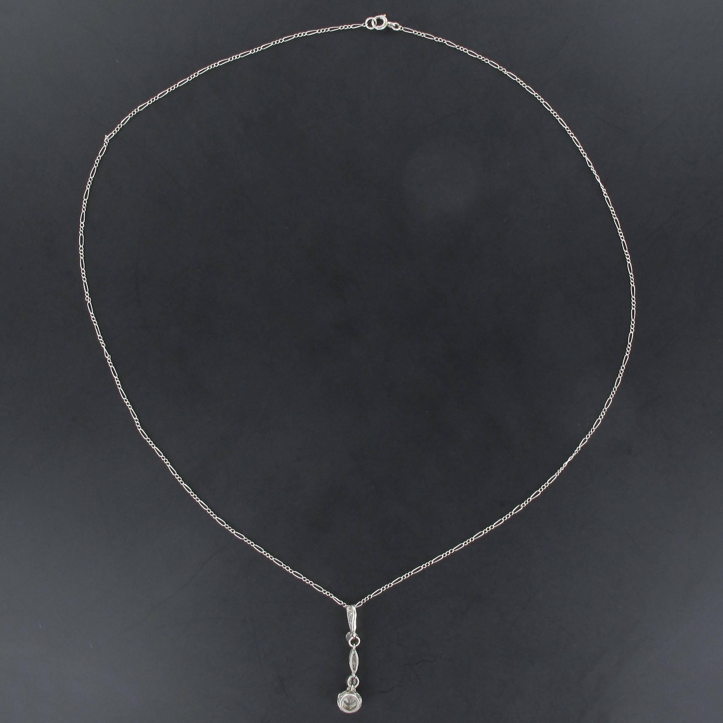 Women's French Art Deco Platinium White Gold Diamond Pendant Necklace