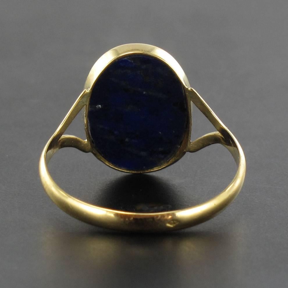 1900s 18 Carat Gold Natural Lapis Lazuli Ring In Excellent Condition In Poitiers, FR