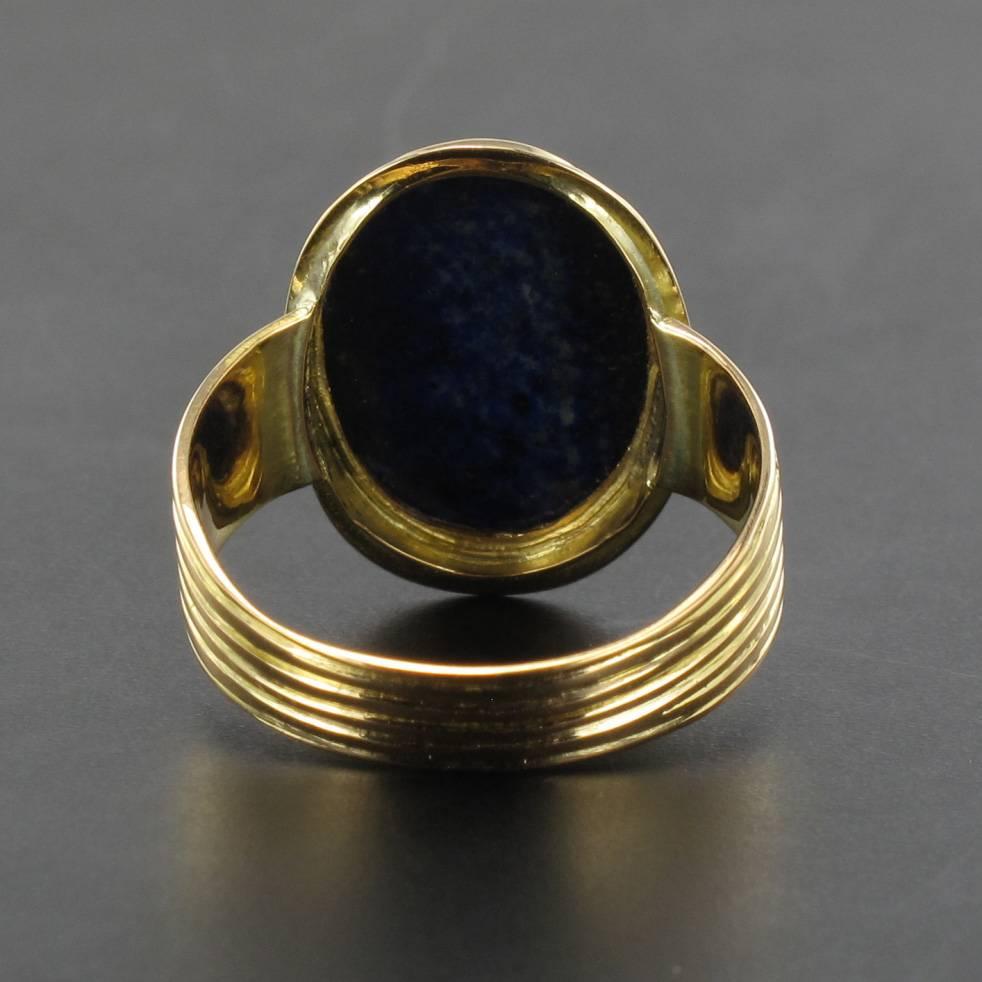 19th Century Unisex Gold Natural Lapis Lazuli Ring 1