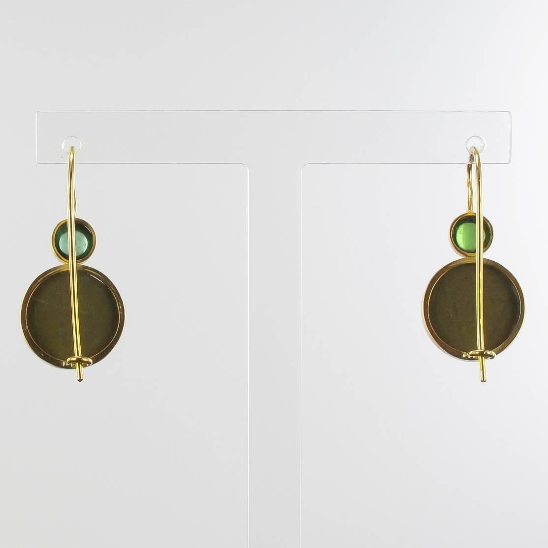 Baume Creation Tourmaline Lava Stone Cameo Gold Drop Earrings In New Condition In Poitiers, FR