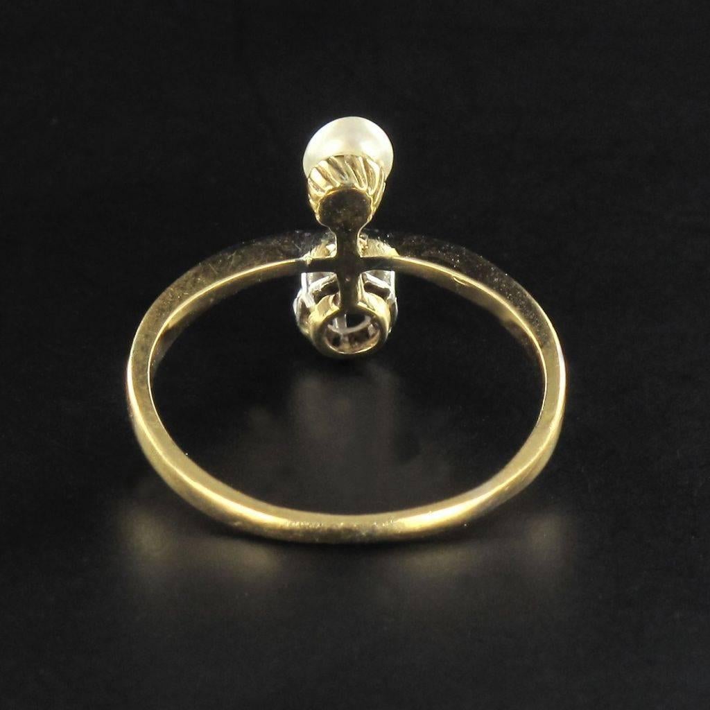 Antique Toi et Moi 18 Karats Yellow Gold Natural Pearl Diamond Ring In New Condition In Poitiers, FR