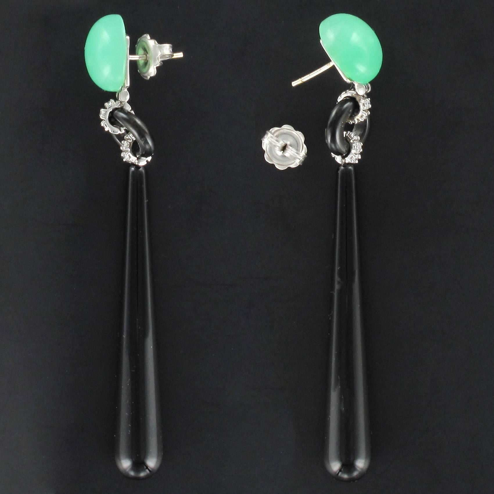 Chrysoprase Onyx Diamond White Gold Dangle Earrings In New Condition In Poitiers, FR
