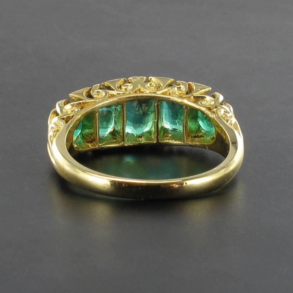 1900s Edwardian 1.66 Carat Emerald Diamond Yellow Gold Ring 1