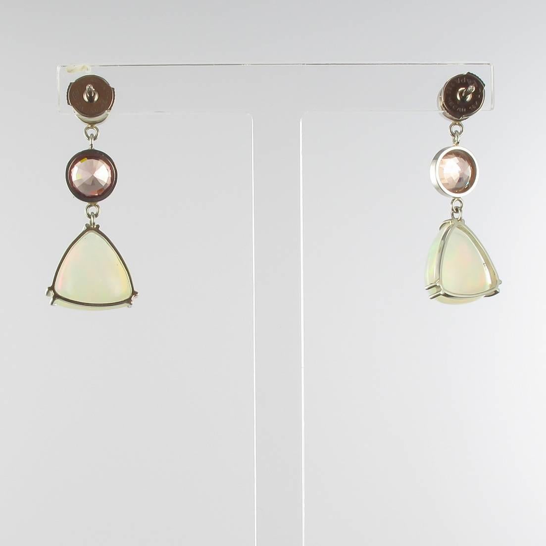 Women's Baume 7.87 Carat Opal Burma Garnet White Gold Dangle Earrings