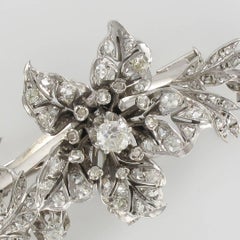 French 19th Century Flower Diamond White Gold Silver "Trembleuse" Brooch